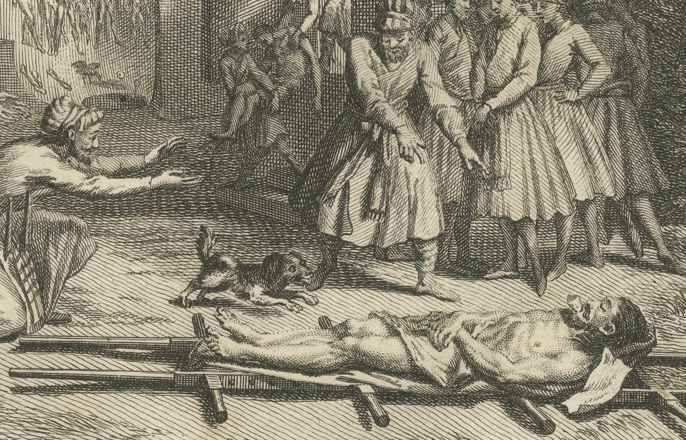 Tod und Bestattungsriten der Parsen - Seltener zoroastrischer Ritualstich von 1734 im Zustand „Gut“ im Angebot in Langweer, NL