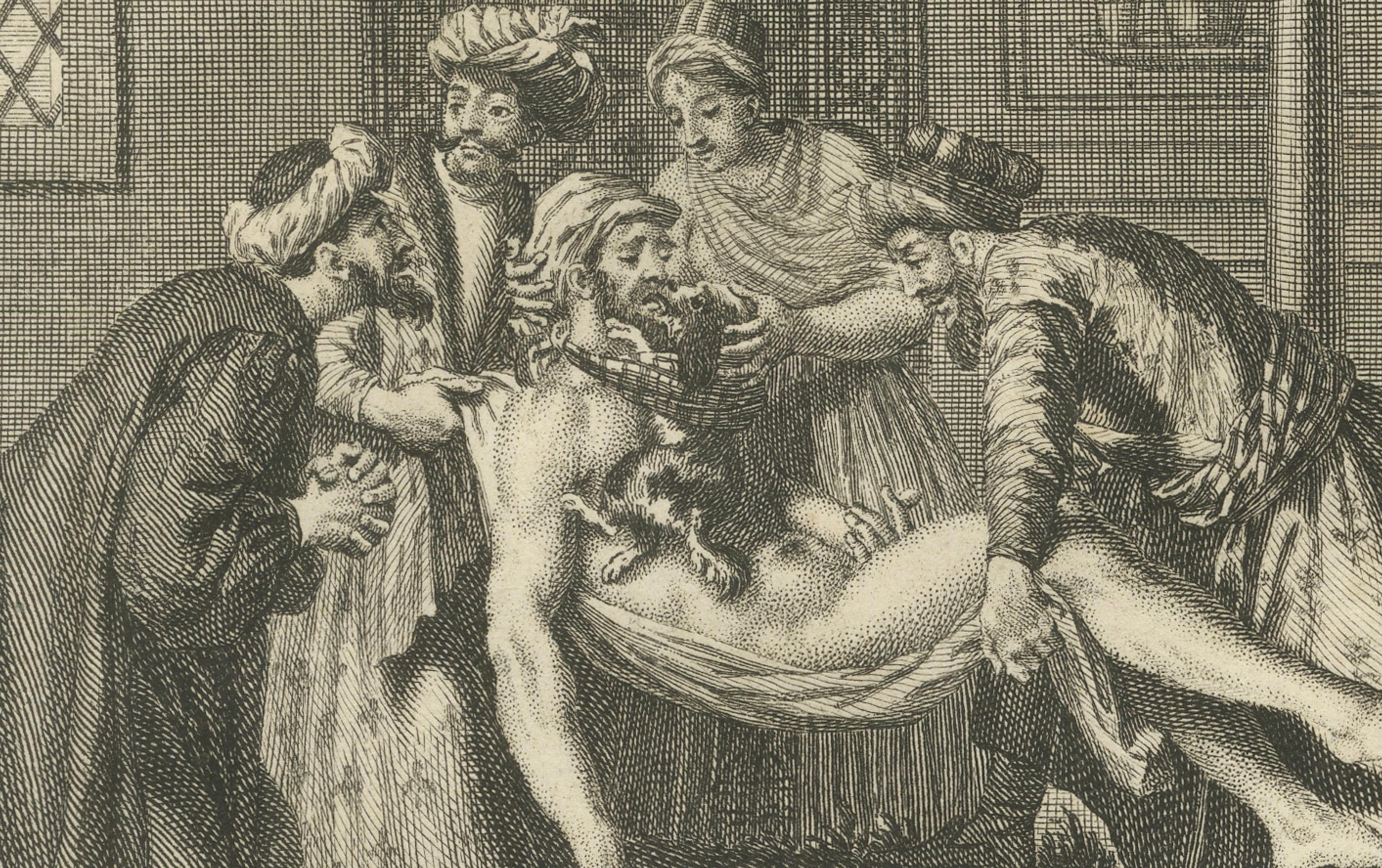 Tod und Bestattungsriten der Parsen - Seltener zoroastrischer Ritualstich von 1734 im Angebot 1