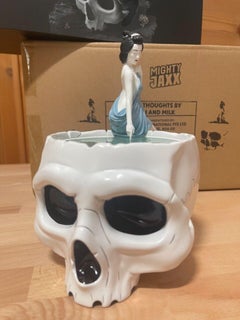 Used Warm Thoughts (Geisha and Skull) Resin Sculpture