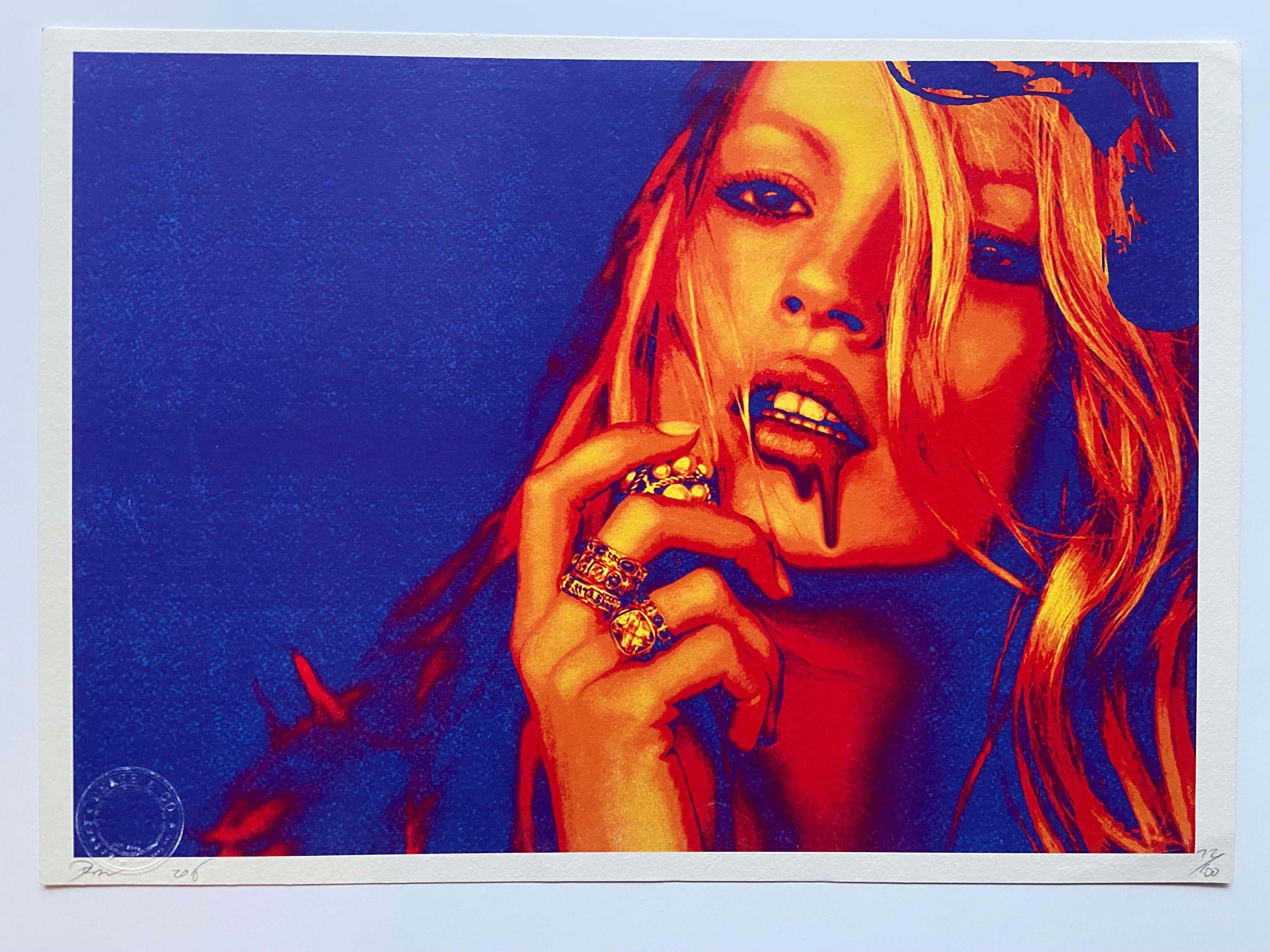 Tod NYC - Kate Moss lila Schmuck - 2016 
Siebdruck signiert, nummeriert und datiert mit Bleistift
Trockener Stempel
2 Künstlerzertifikate
45 x 32 cm 
109 Euro