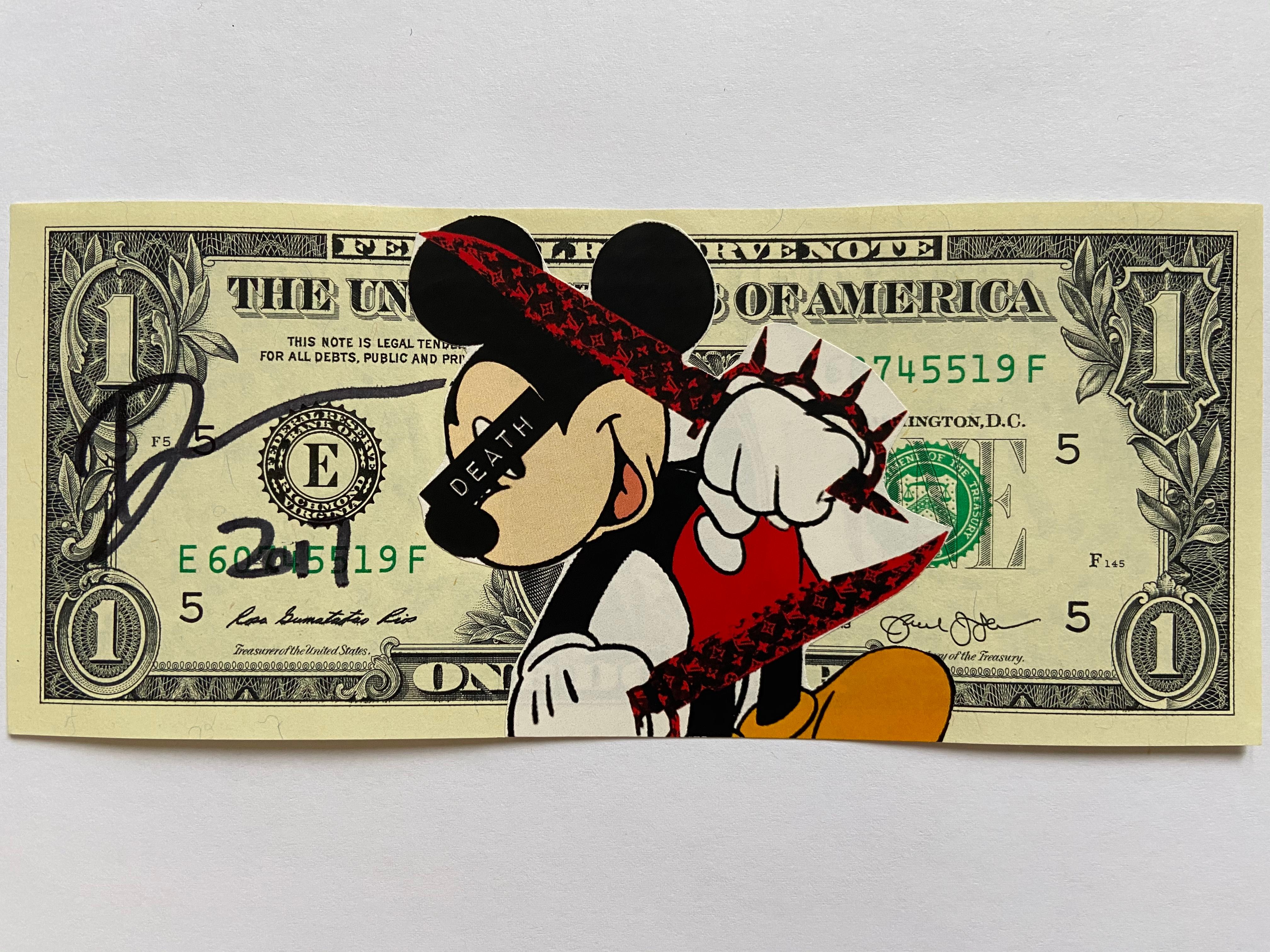 Death NYC
MICKEY KILLER
2017
Gluing on 1 dollar notes
Signed by the artist
Size: 7 x 15.5 cm
Original copy, delivered with certificate of authenticity and stamp of the artist
Perfect condition 
99 euros 