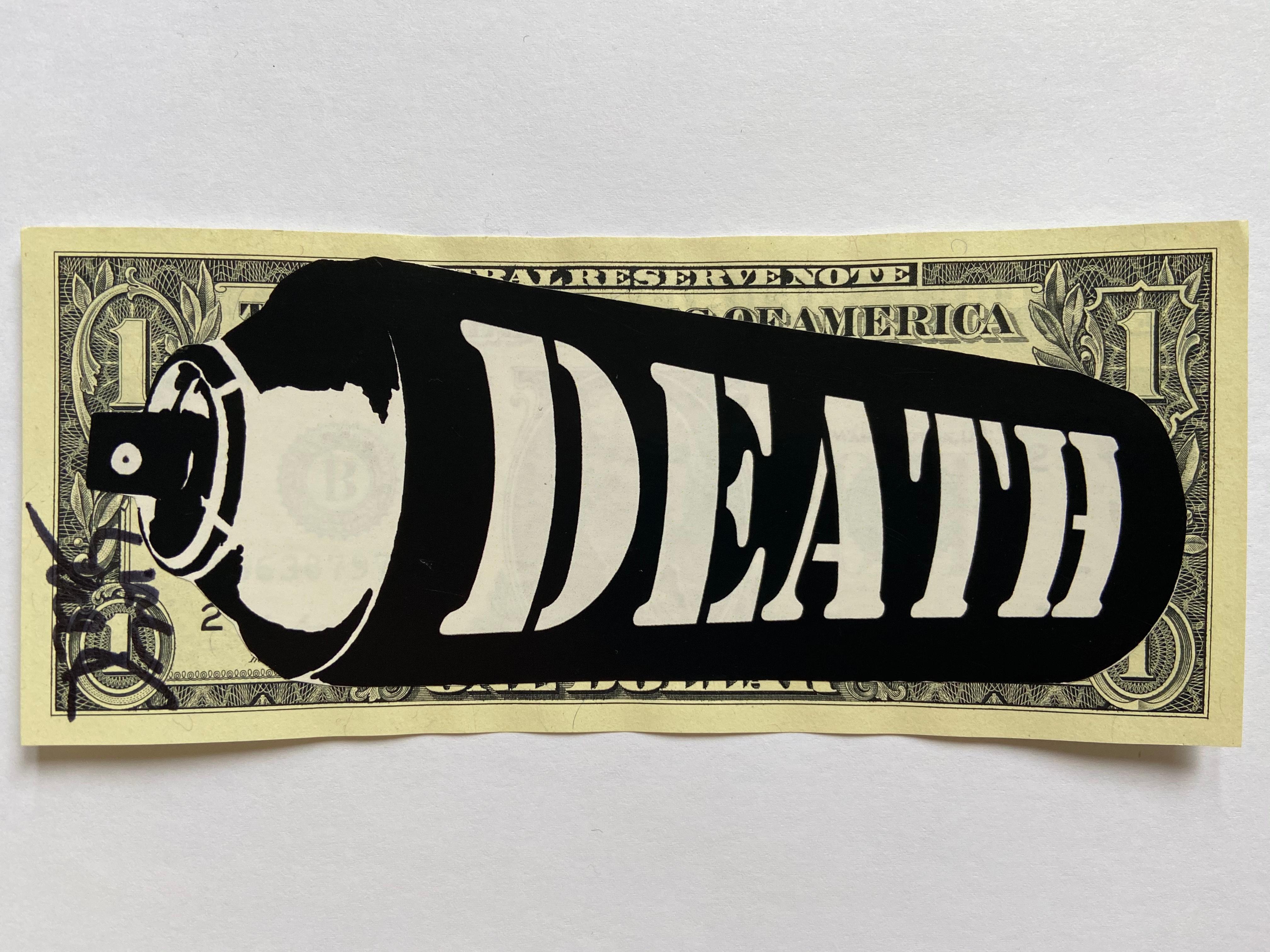 Death NYC
WHITE DEATH SPRAY
2016
Gluing on 1 dollar notes
Signed by the artist
Size: 7 x 15.5 cm
Original copy, delivered with certificate of authenticity and stamp of the artist
Perfect condition 
99 euros