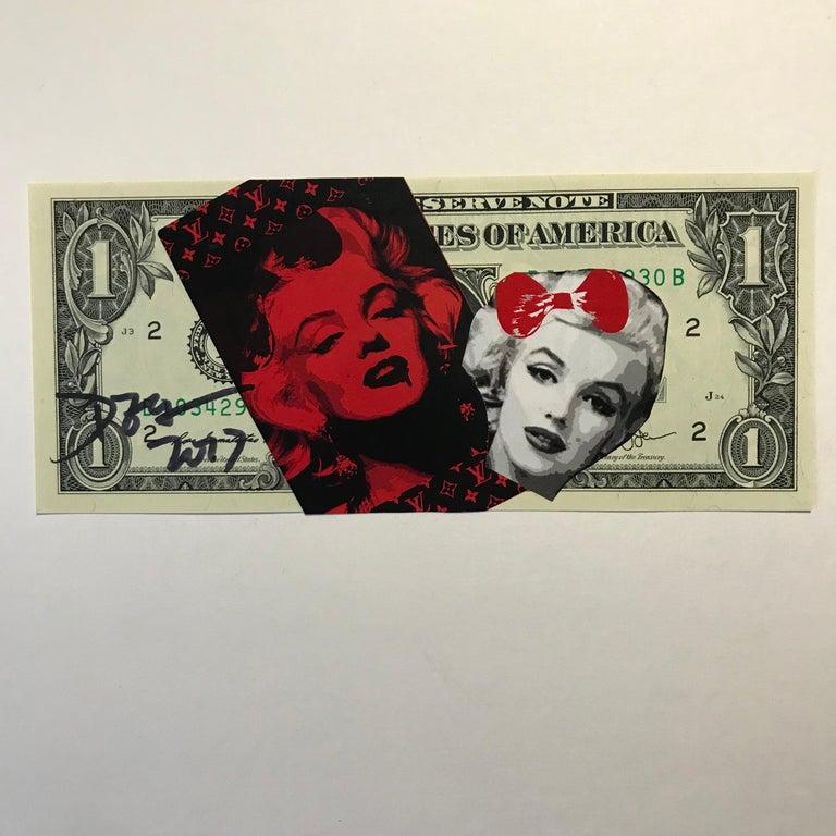 Death NYC
Drs Norma and mrs Monroe  
Techniques mixtes sur billet de 1 dollar
2017
Exemplaire unique 
2 certificats 
Signé et daté 
15,5 x 6,7 cms
99 euros