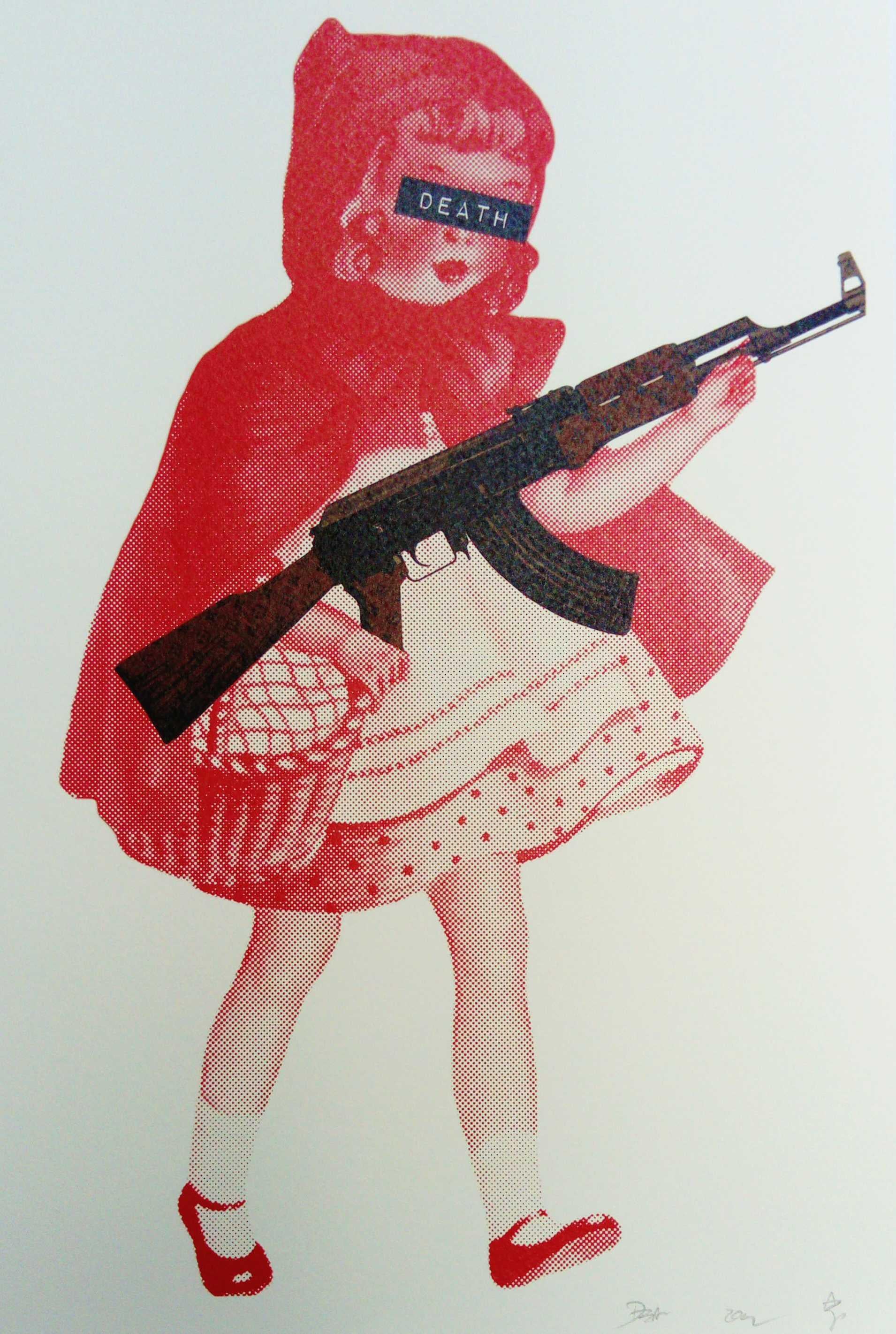Death NYC Figurative Print - Little Red Riding Hood with Gun