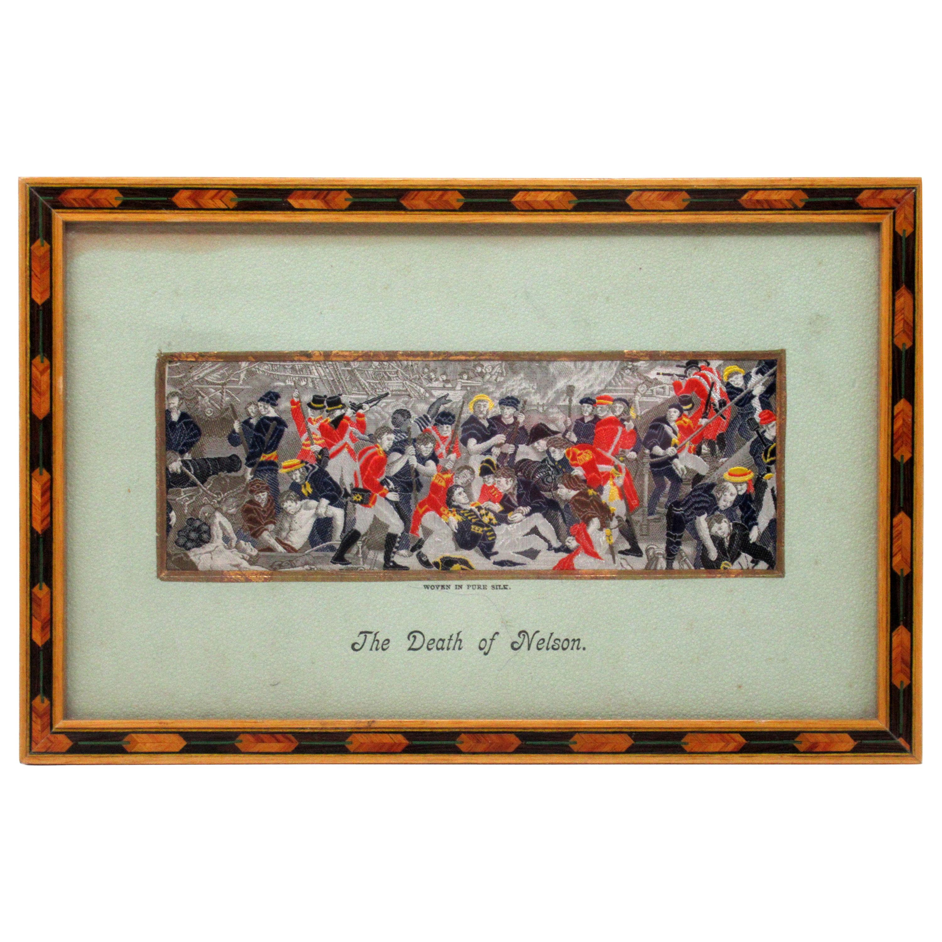 Death of Nelson in 1805 Framed Stevengraph Handwoven Silk Picture 19th Century
