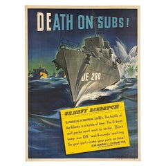 DEATH ON SUBS! U.S. NAVY DISPATCH Original Vintage World War WWII Poster