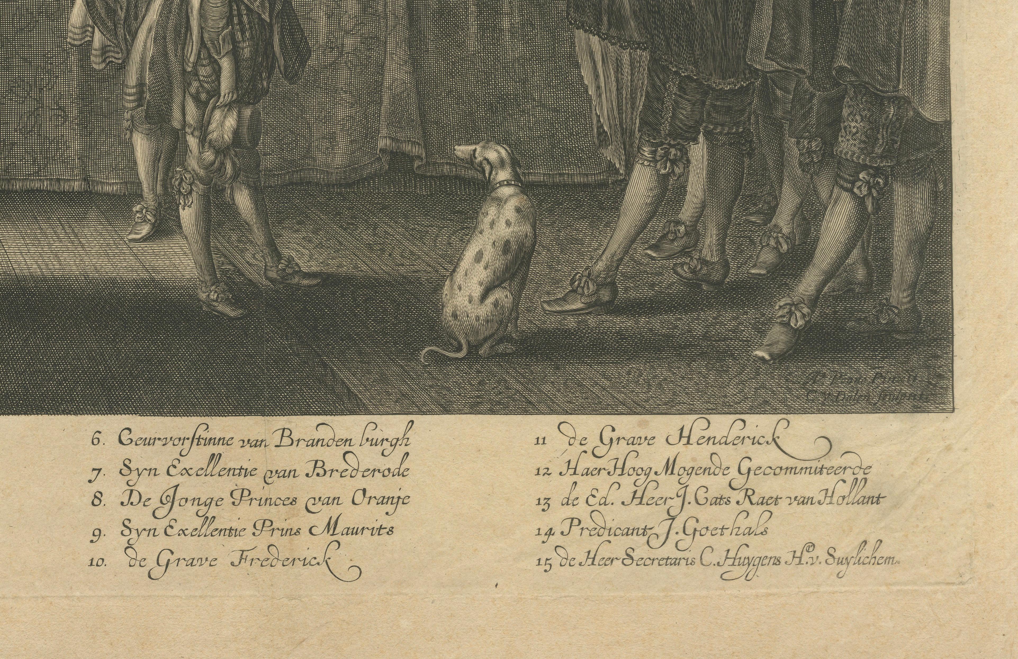Gravé Le lit de mort du prince d'Orange, vers 1647 - Gravure historique néerlandaise, vers 1647 en vente