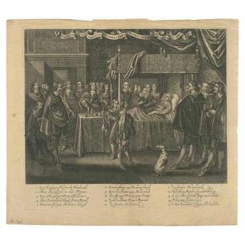Deathbed of the Prince of Orange, circa 1647 – Historic Dutch Engraving, ca.1647