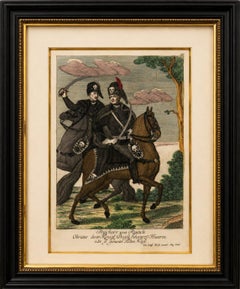 Death's Head Skull Hussars, Freiherr von Ruesch, Hand-Colored Engraving, c.1750