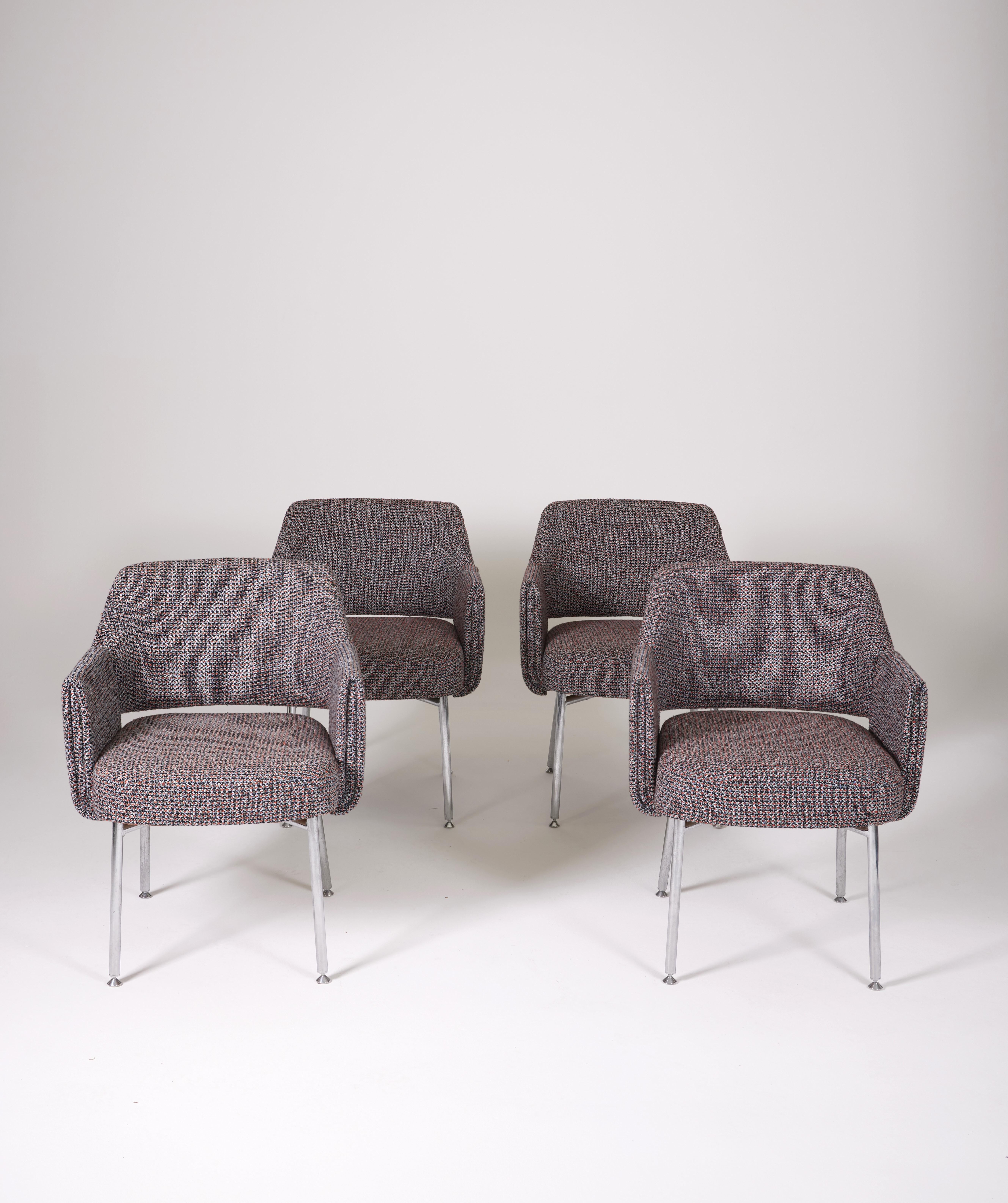 Metal Deauville Airborne armchair in tweed For Sale