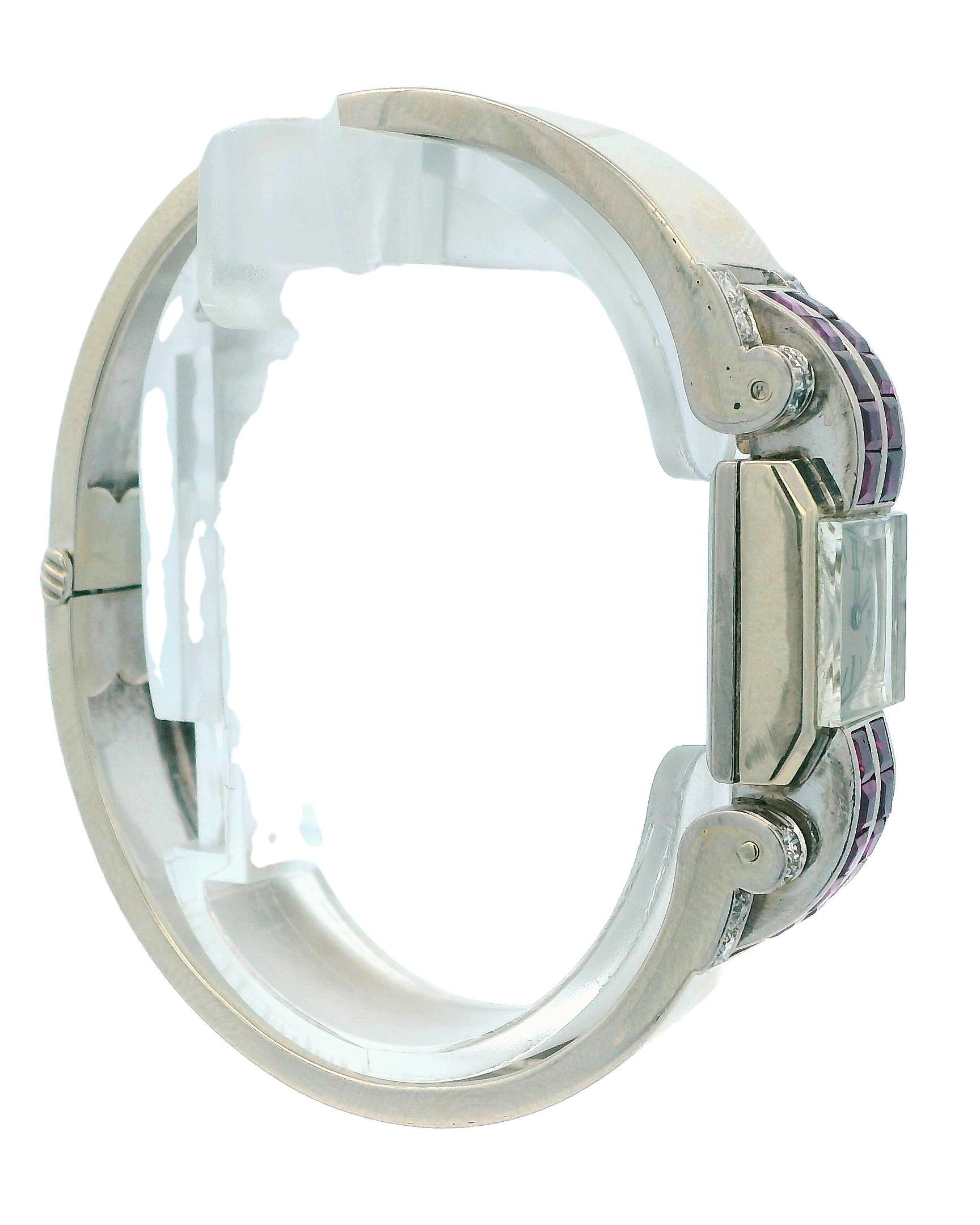 Deaville Retro 14K White Gold With Ruby & Diamonds Ladies Watch For Sale 1
