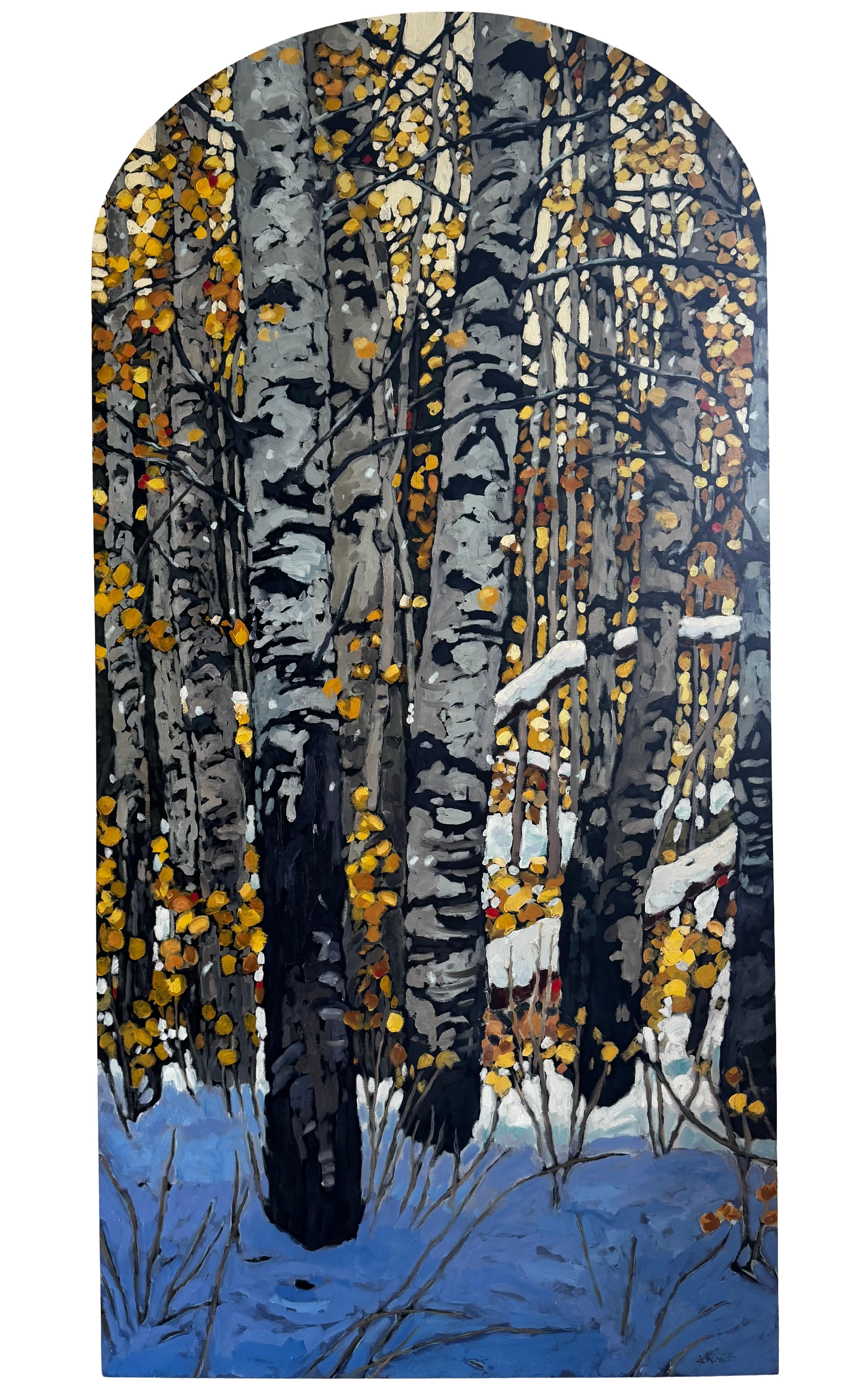 "Autumn's Swan Song" - Impressionist Aspen Forest, Oil Painting on Board