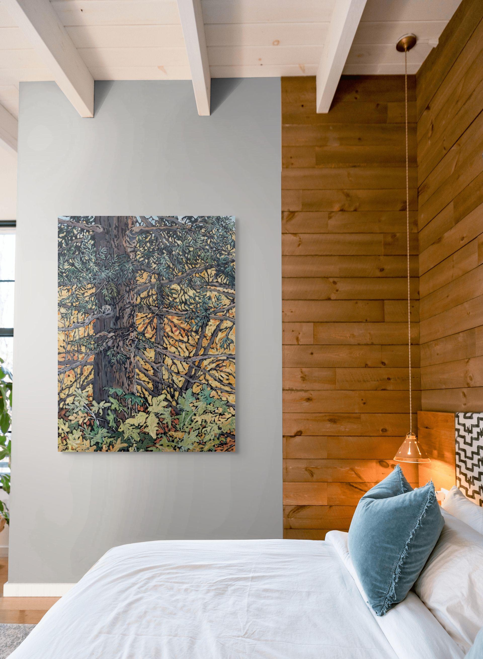 Celebrando el otoño con la madre árbol, Pintura al óleo original en venta 1