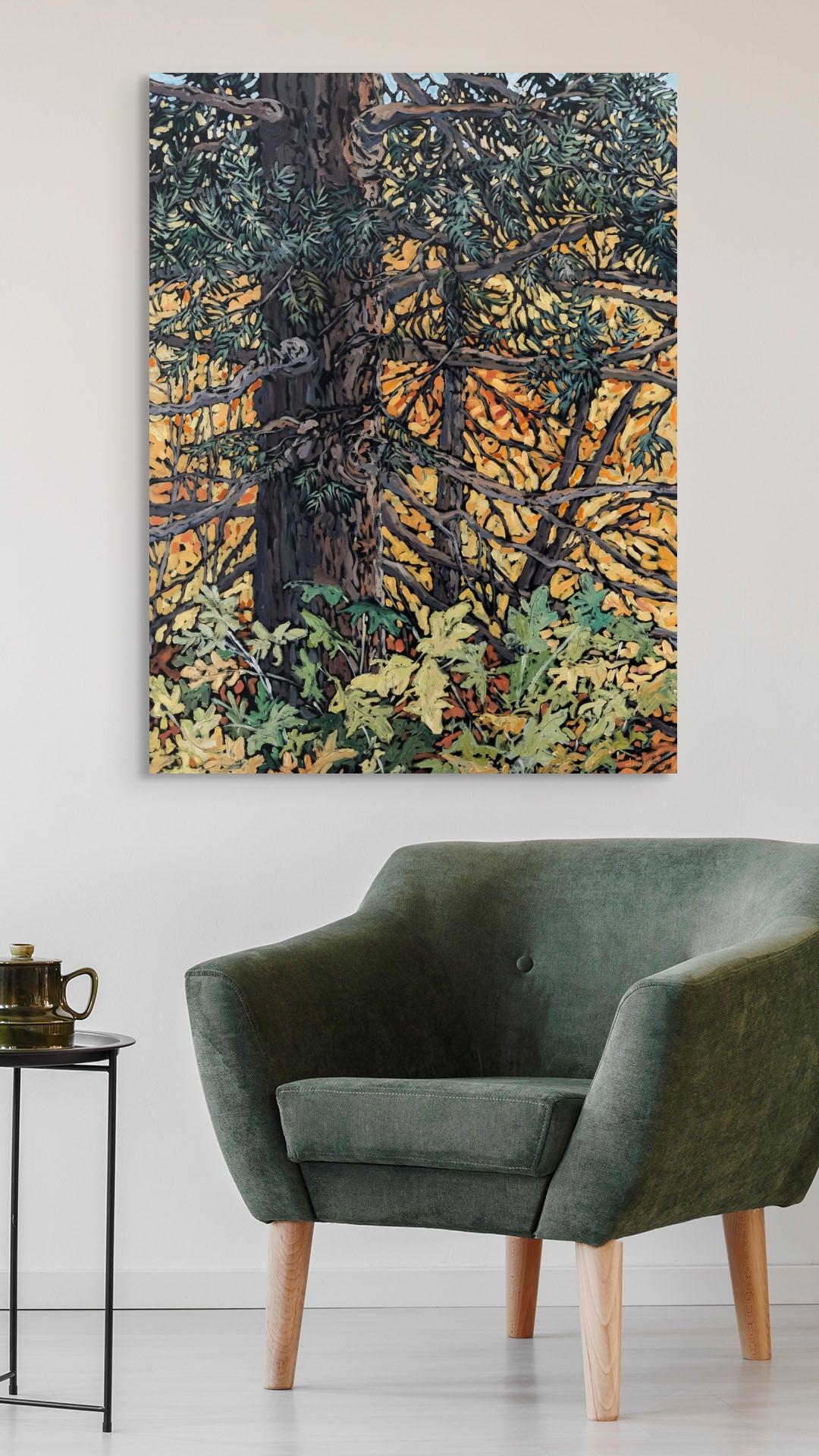 Celebrando el otoño con la madre árbol, Pintura al óleo original en venta 2