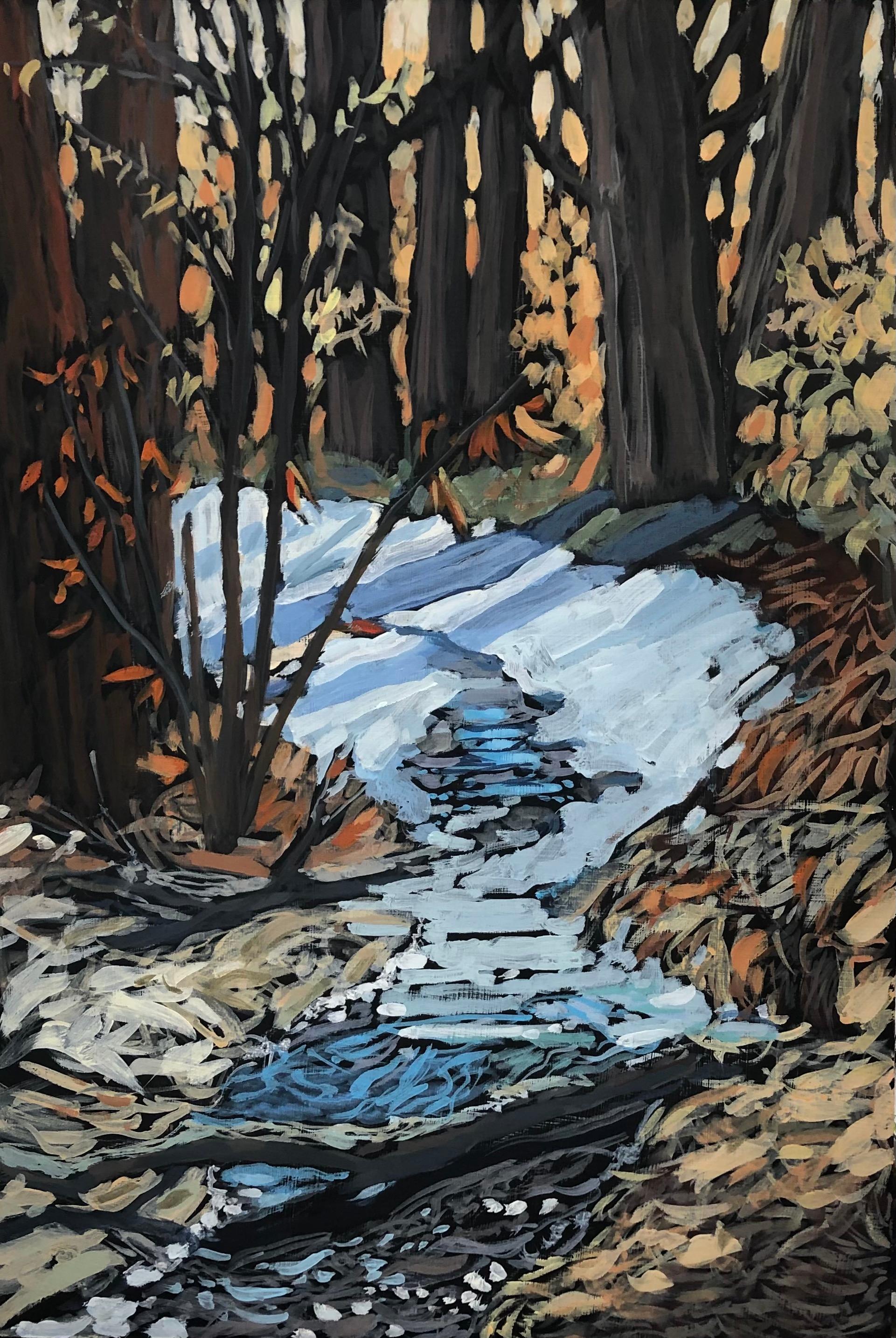 Deb Komitor Landscape Painting - "Ice Melt, " Gouache Painting