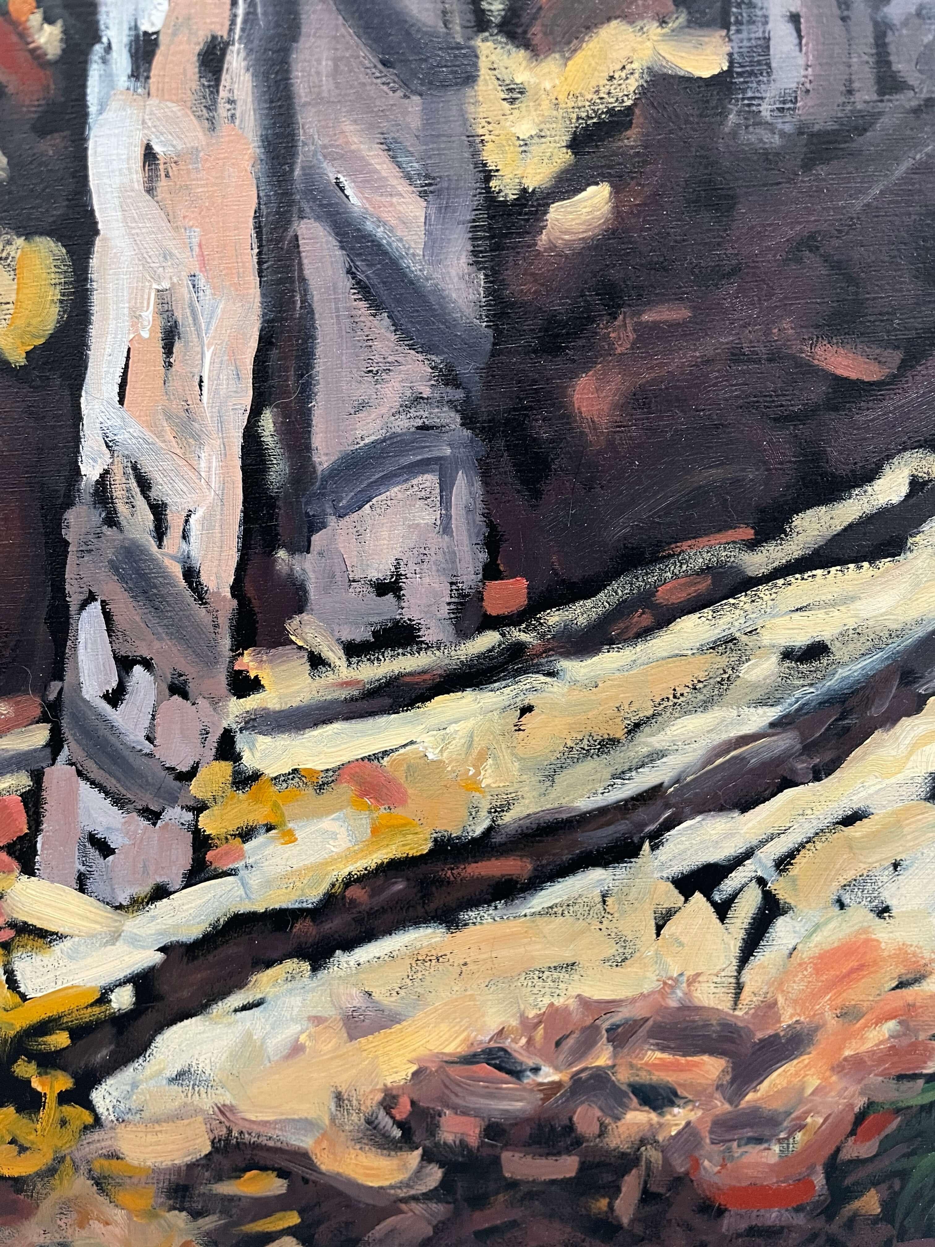 Encanto del Viejo Mundo, Pintura al Óleo Original - Landscape Painting Negro de Deb Komitor