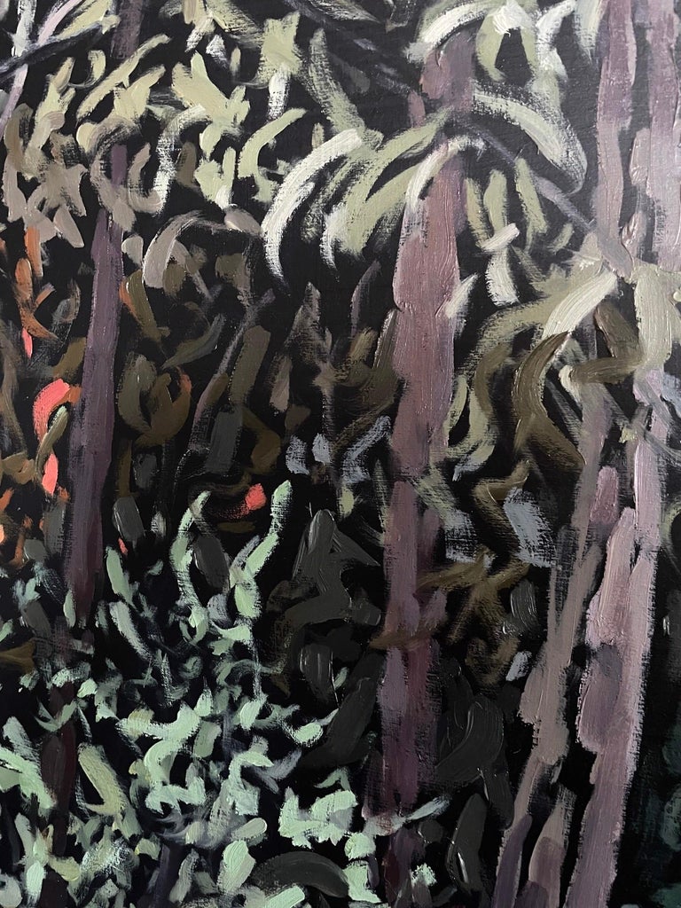 The Forest Never Sleeps - Black Landscape Painting by Deb Komitor