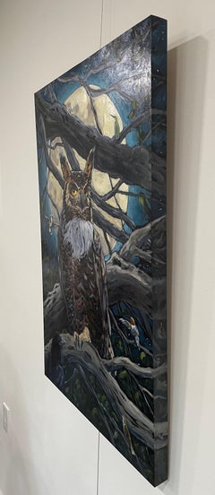 "The Oracles" (2021) by Deb Komitor, Original Oil Painting, Owl & Hummingbirds