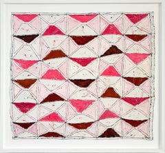 Go Figure, Nr. 17: Abstraktes geometrisches Ölgemälde in Rosa und Weiß auf Leinen