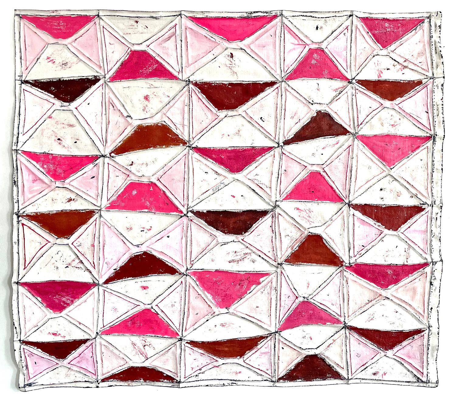 Deb Lawrence Abstract Painting - Go Figure, No. 17: Pink and White Abstract Geometric Oil Painting on Linen