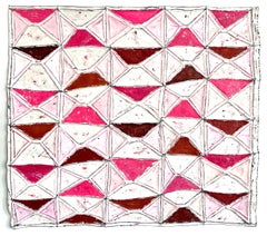 Go Figure, Nr. 17: Abstraktes geometrisches Ölgemälde in Rosa und Weiß auf Leinen