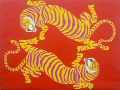 Tigers, Acrylic on Canvas, Red, Yellow by Contemporary Indian Artist "In Stock"