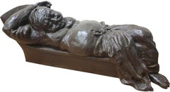 Le repos de Babu, sculpture en bronze, patine noire par Debabrata De « en stock »