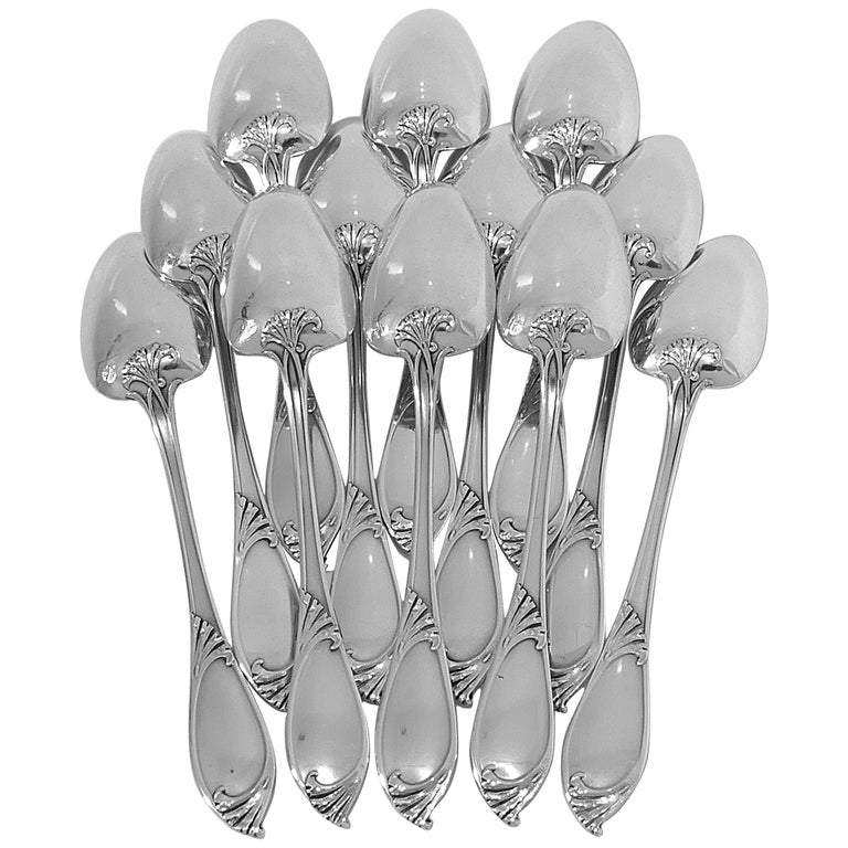 Debain French Sterling Silver Tea Coffee Dessert Spoons Set of 12 Pc