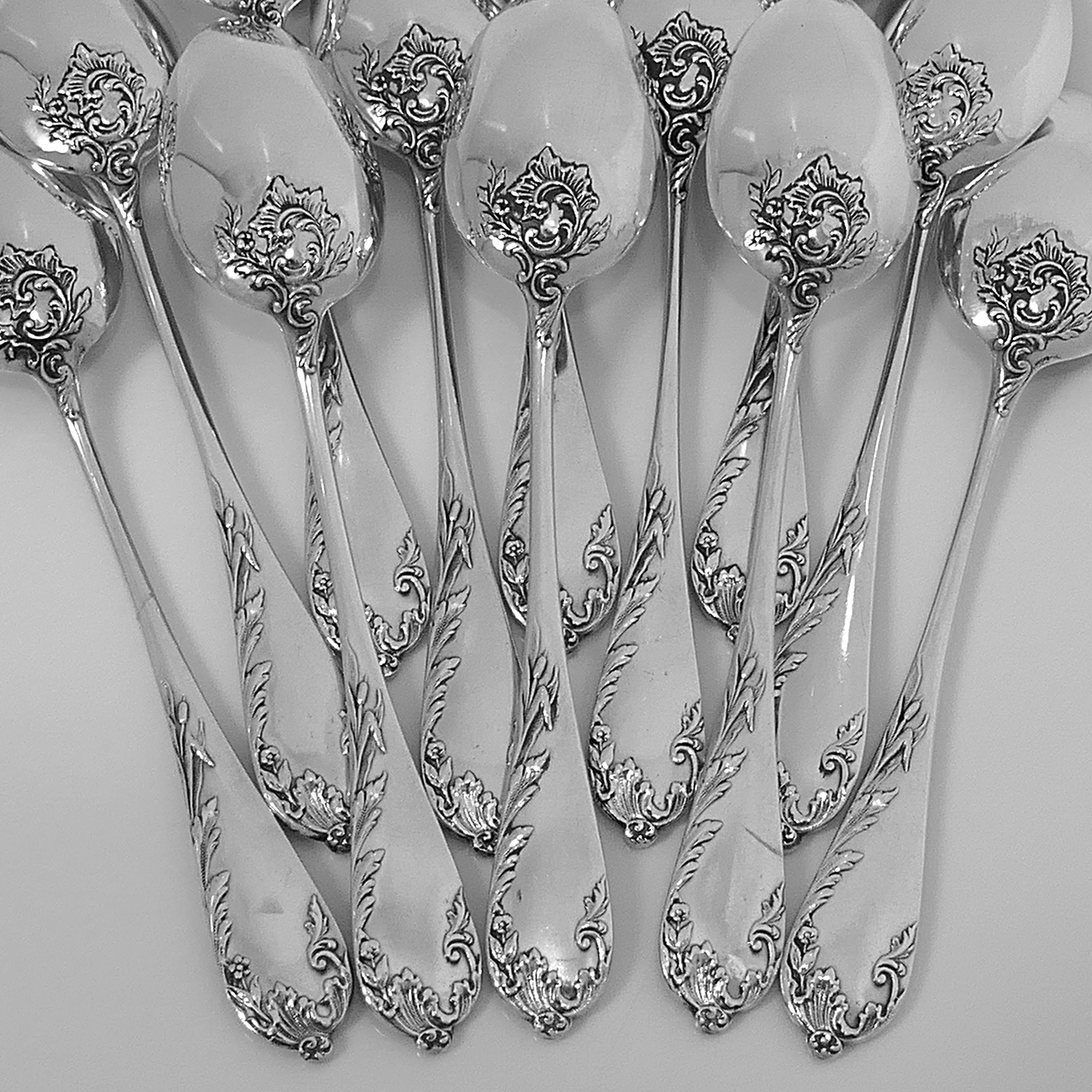 Debain French Sterling Silver Tea Coffee Spoons Set 12 Pc, Art Nouveau In Good Condition For Sale In TRIAIZE, PAYS DE LOIRE