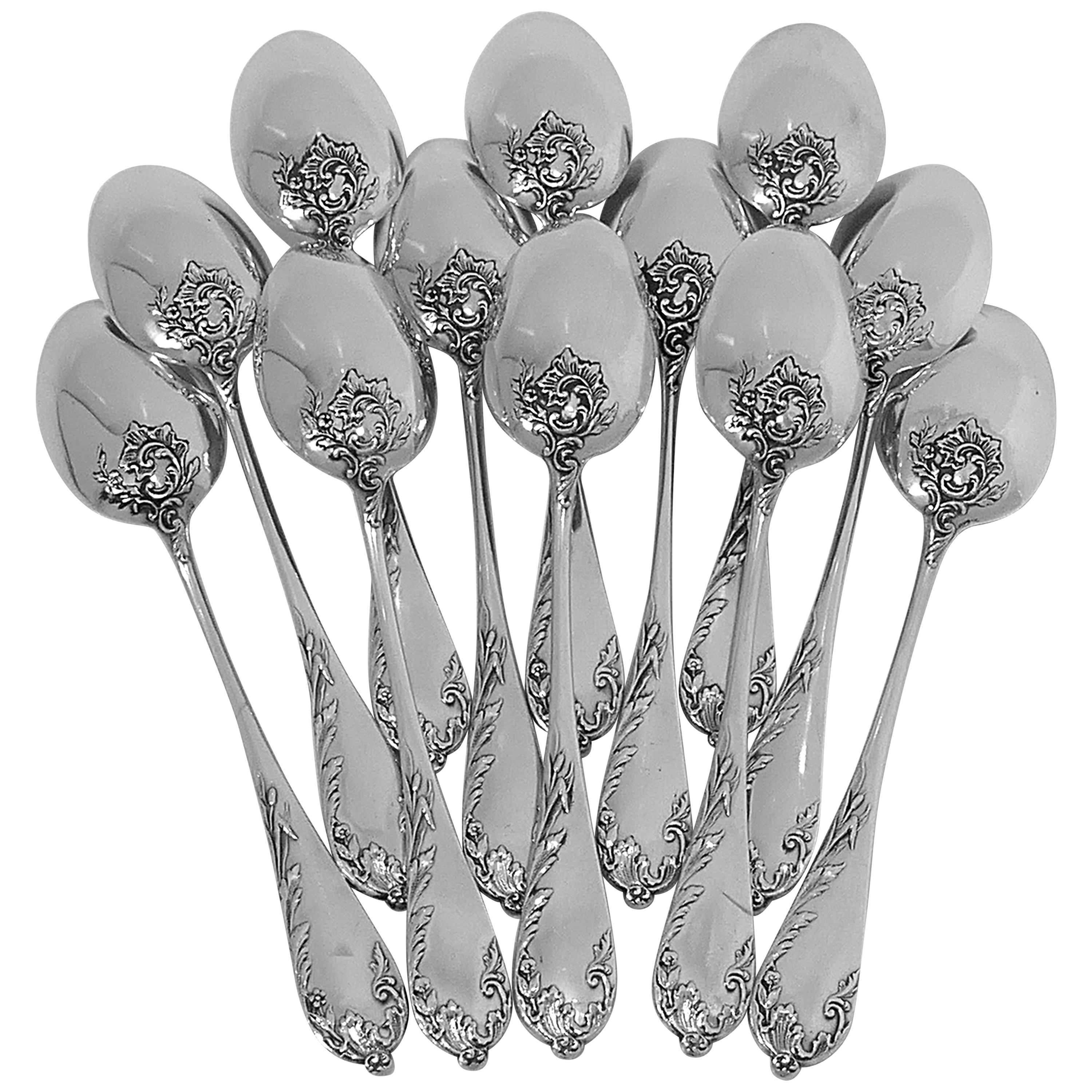Debain French Sterling Silver Tea Coffee Spoons Set 12 Pc, Art Nouveau For Sale
