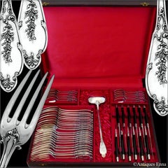 Debain Henin French Sterling Silver Dinner Flatware Set of 49-Pc, Box, Flowers