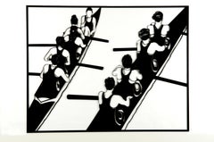 Black Painted Aluminum Rowers in Cut out frame 3-D installation Female Rowers