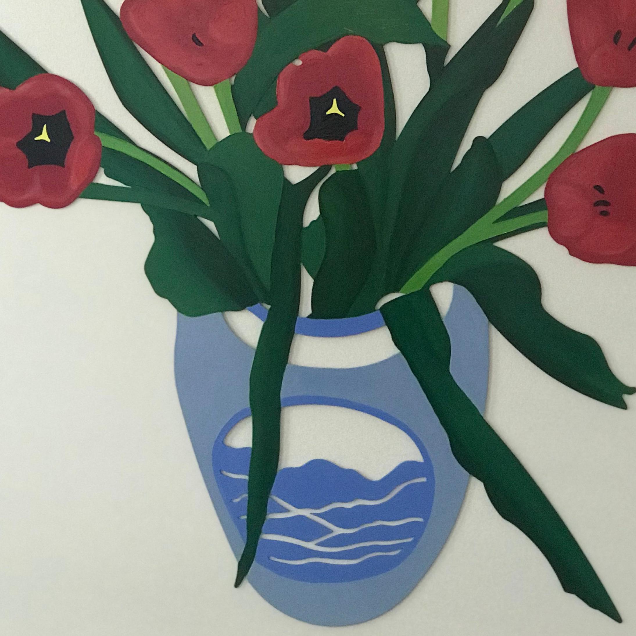 Doce Tulipanes Grande  Pintura mural 3D de aluminio - Still-Life Sculpture Beige de Debbie Carfagno