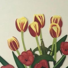 Twelve Tulips SM Oil Painted Wall Sculpture Red Yellow Blue