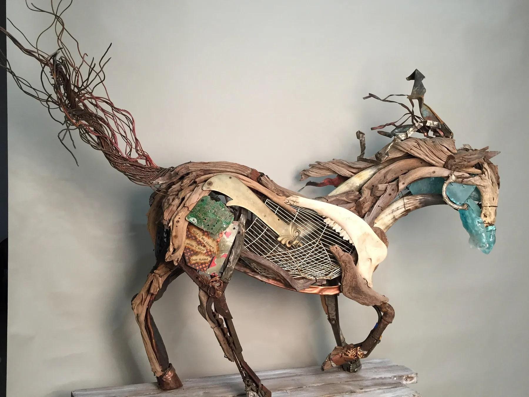 Debbie Korbel Figurative Sculpture - Surrealist Horse Sculpture Titled, "Wild"