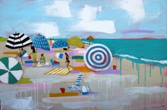 "Beach Love" Oil painting of colorful umbrellas on the beach