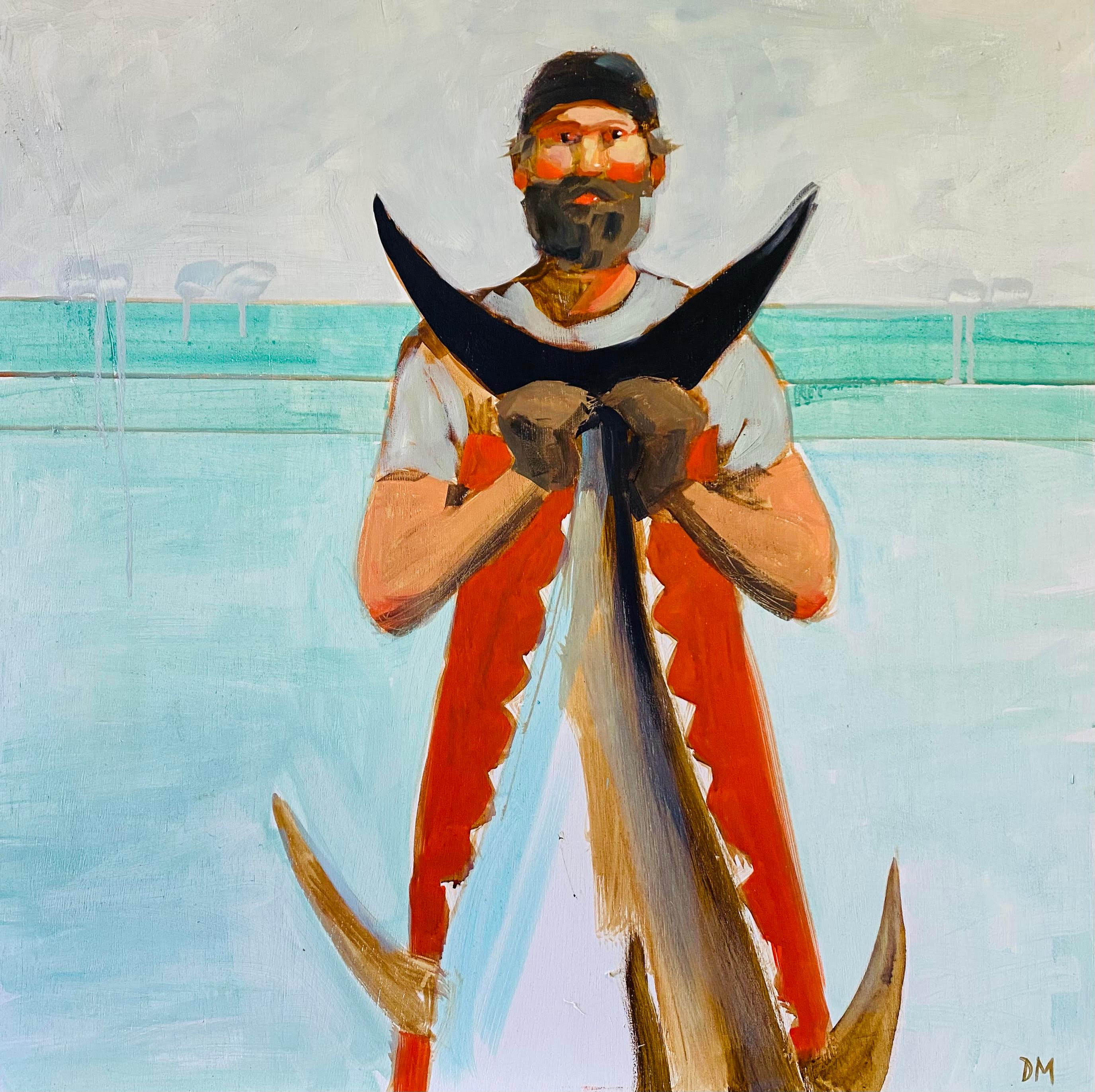 "Fresh" bearded fisherman holding fish - Painting by Debbie Miller