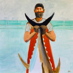 "Fresh" bearded fisherman holding fish
