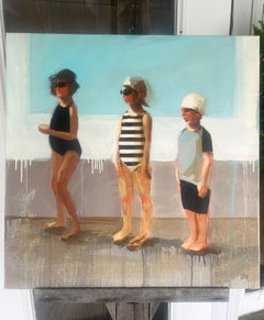 "Gather" three swimmers, two girls, one boy, sports, competition, race, pool