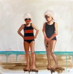 "Hold" due ragazzine a una gara di nuoto, guance arrossate, competizione, sport, piscina