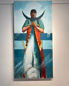 "Hooked", un ritratto luminoso e stravagante di un pescatore in costume con il suo pescato fresco