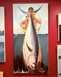 "Hot Rod" a fisherman holds a bluefin tuna after a day at sea, boat, big kahuna