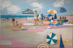 "Summer Lovin'" Oil painting of colorful umbrellas on the beach