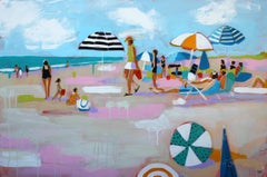 "Summer Lovin'" Oil painting of colorful umbrellas on the beach