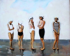 "Back Atcha" Children in Black and White Bathing Suits with Goggles
