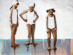 "Swim Day" Three Girls in White Bathing Suits