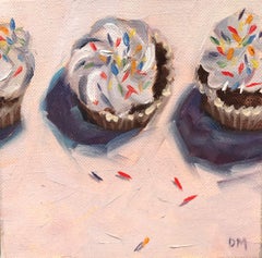 Untitled Still Life,  Chocolate Cupcakes/White Icing, Colored Sprinkles on Pink