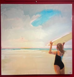 "Where the Light Breaks" chica surfista mira al horizonte en bañador