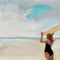 "Where the Light Breaks" chica surfista mira al horizonte en bañador