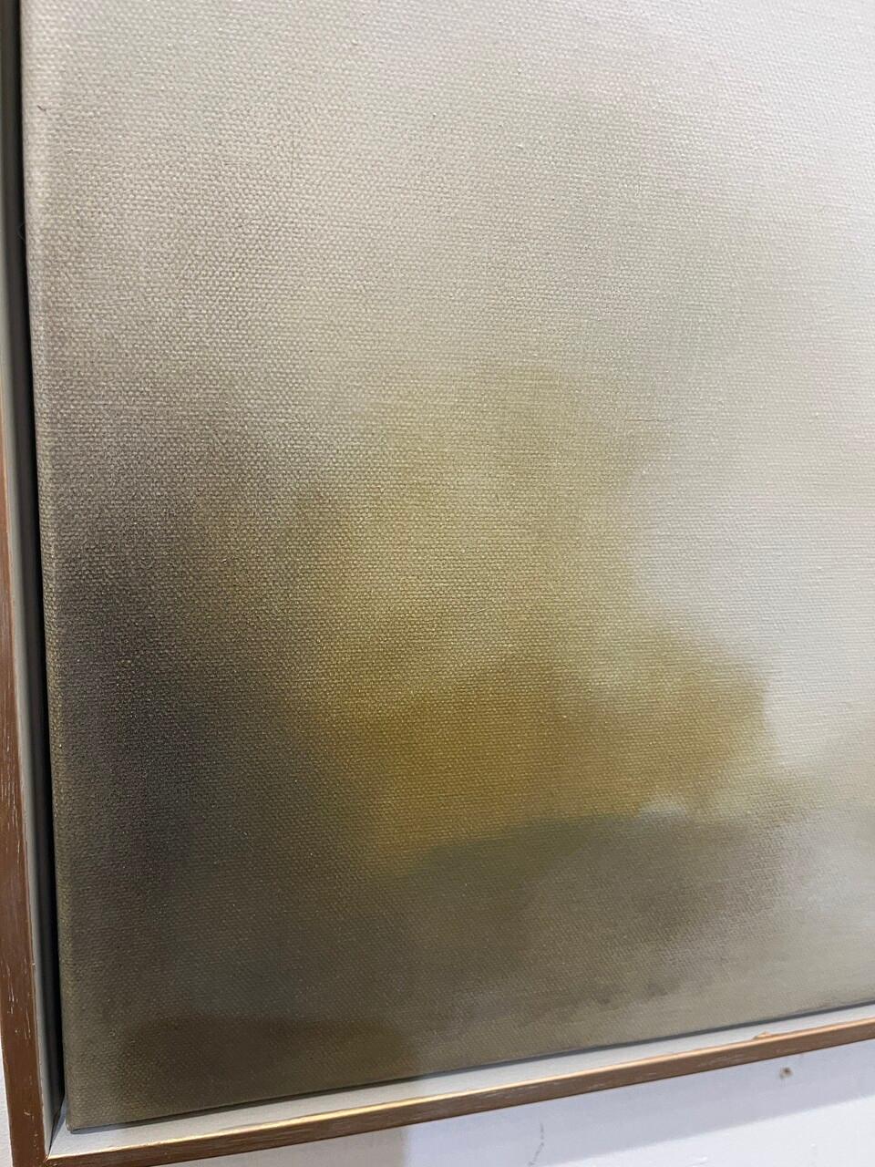 A soft, contemporary landscape lends a modern serene addition to any decor. Acrylic on canvas on Hand-Painted floater frame.